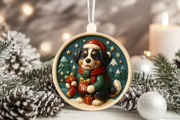 3D Bernese Mountain Dog Xmas Ornament Graphics and Illustrations