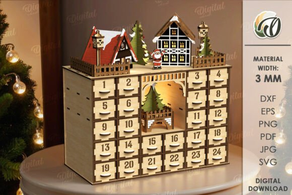 3D Christmas Advent Calendar Laser Cut Graphics for Laser Engraving