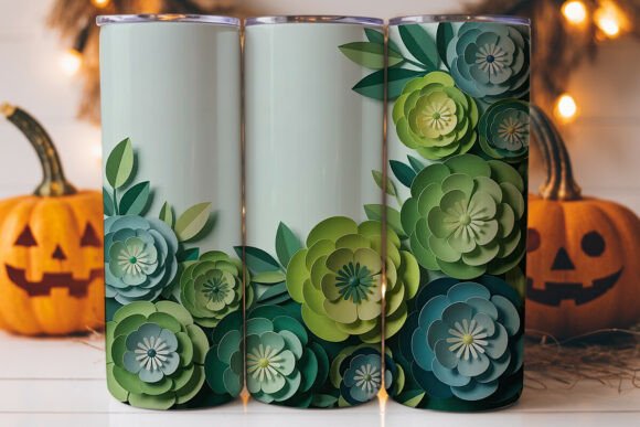 3D Green Paper Flowers 20oz Tumbler Wrap Graphics and Tumbler Wraps