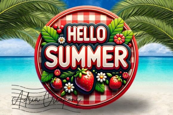 3D Hello Summer Strawberry Welcome Sign Graphics for Crafts