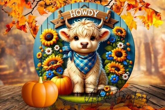3D Howdy Fall Highland Cow Welcome Sign Graphics and Crafts