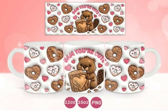 3D Inflated Valentine Beaver Mug Wrap Graphics and Crafts