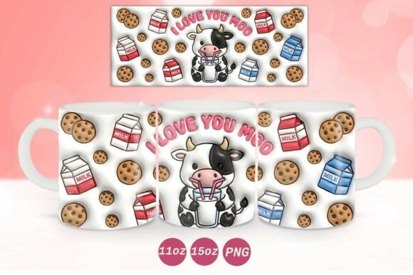 3D Inflated Valentine Cow Mug Wrap Graphics & Crafts