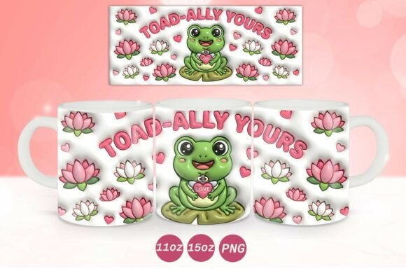 3D Inflated Valentine Frog Mug Wrap PNG Graphics and Crafts