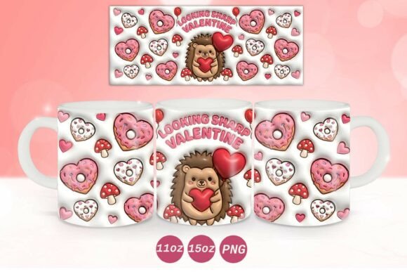 3D Inflated Valentine Hedgehog Mug Wrap Graphics & Crafts