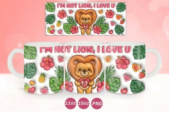3D Inflated Valentine Lion Mug Wrap PNg