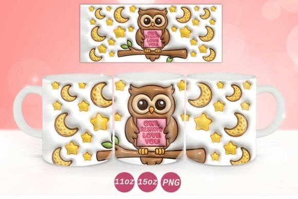 3D Inflated Valentine Owl Mug Wrap PNg Graphics and Crafts Review