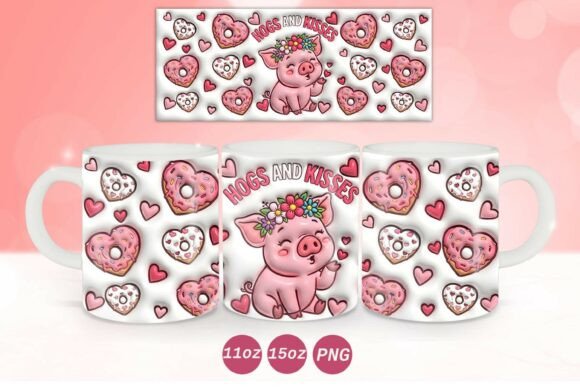 3D Inflated Valentine Pig Mug Wrap PNG Graphics and Crafts