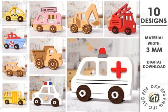 3D Kids Car Toys Laser Cut Bundle: A Versatile Graphic Design Asset