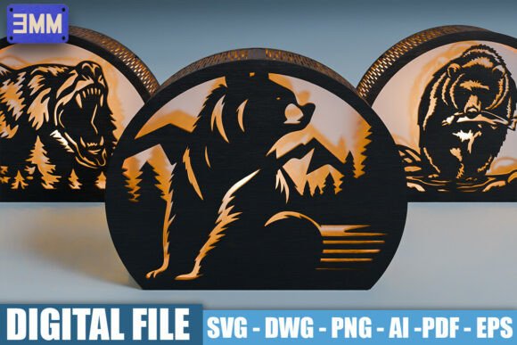 3D Mountain Bear Lantern Laser Cut Files for Stands