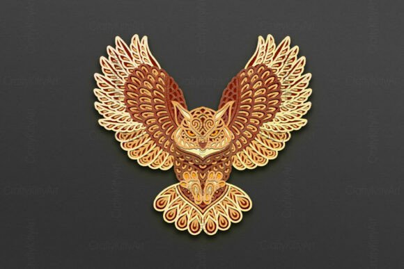 3d Owl SVG, Mandala Layered Owl SVG for Laser Cutting and Wall Decor