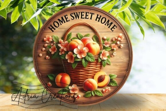 3D Peach Home Sweet Home Round Sign PNG for Crafts and Graphics