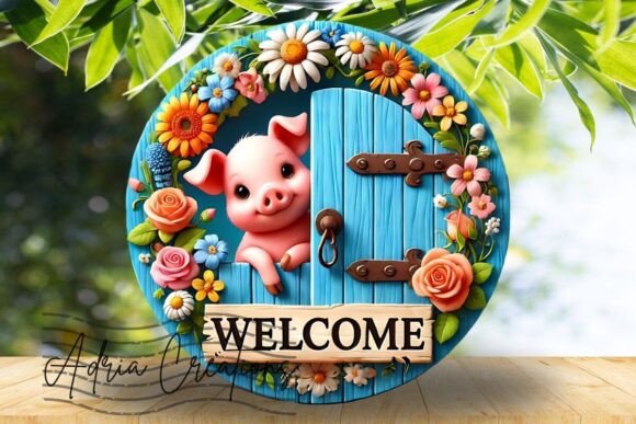 3D Pig Welcome Sign Sublimation Png Graphics