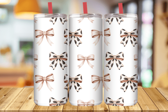 3D Pink Bows, Girly Ribbon 20 Oz Skinny Graphics and Tumbler Wraps