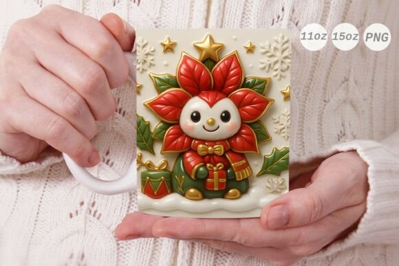 3D Poinsettia Flower Xmas Mug Wrap Graphics for Crafts