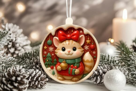 3D Porcelain Cat Christmas Ornament Graphics and Illustrations Review