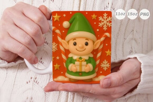 3D Porcelain Effect Elf Xmas Mug Wrap Graphics and Crafts