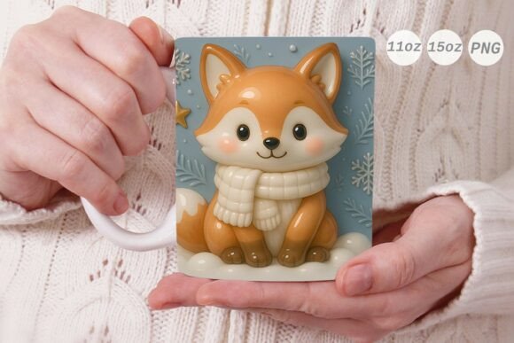 3D Porcelain Effect Fox Xmas Mug Wrap
