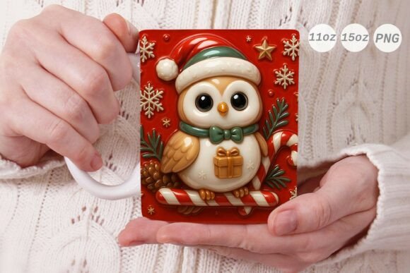 3D Porcelain Effect Owl Xmas Mug Wrap Graphics and Crafts