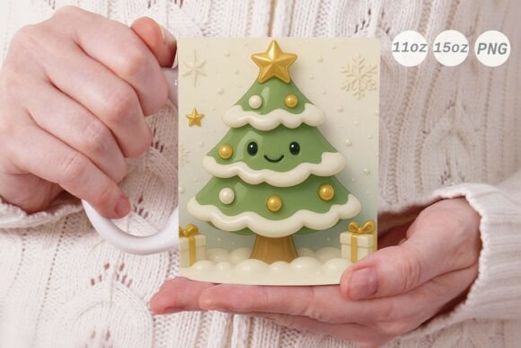 3D Porcelain Effect Xmas Tree Mug Wrap Graphics for Crafts