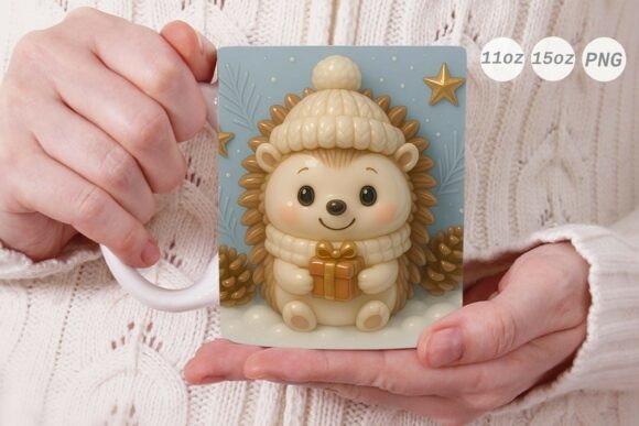 3D Porcelain Hedgehog Xmas Mug Wrap – A Festive Graphic for Crafters