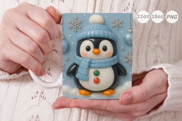 3D Porcelain Penguin Xmas Mug Wrap Graphics and Crafts