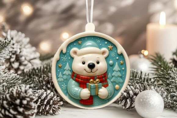 3D Porcelain Polar Bear Xmas Ornament Graphics and Illustrations