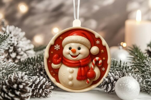 3D Porcelain Snowman Christmas Ornament Graphics and Illustrations