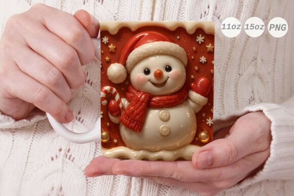 3D Porcelain Snowman Xmas Mug Wrap Graphics in Crafts