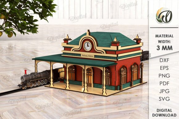 3D Railway Station Laser Cut Graphics and Laser Engraving