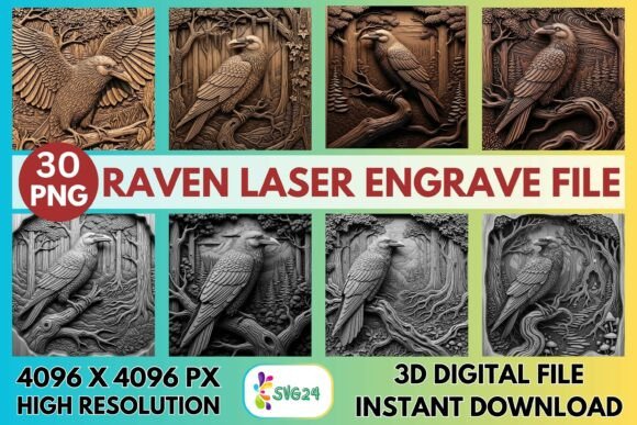 3D Raven Laser Engrave File Graphics and Laser Engraving