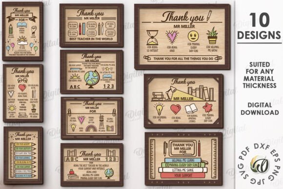 3D Teacher Appreciation Plaques Bundle for Laser Cutting and Wall Decor