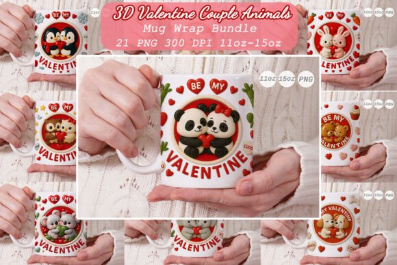 3D Valentine Couple Animals Mug Wrap PNG Graphics and Crafts Review