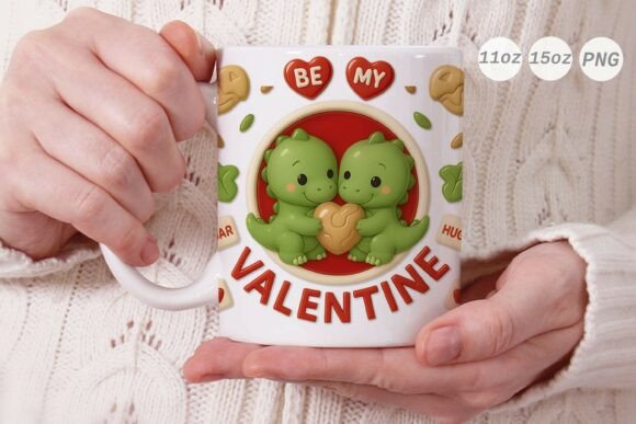 3D Valentine Dinosaur Couple Mug Wrap