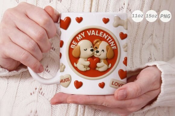 3D Valentine Dog Couple Mug Wrap PNG