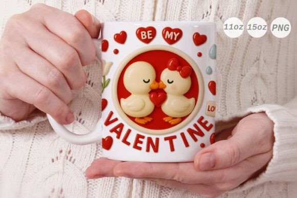 3D Valentine Duck Couple Mug Wrap PNG Graphics and Crafts